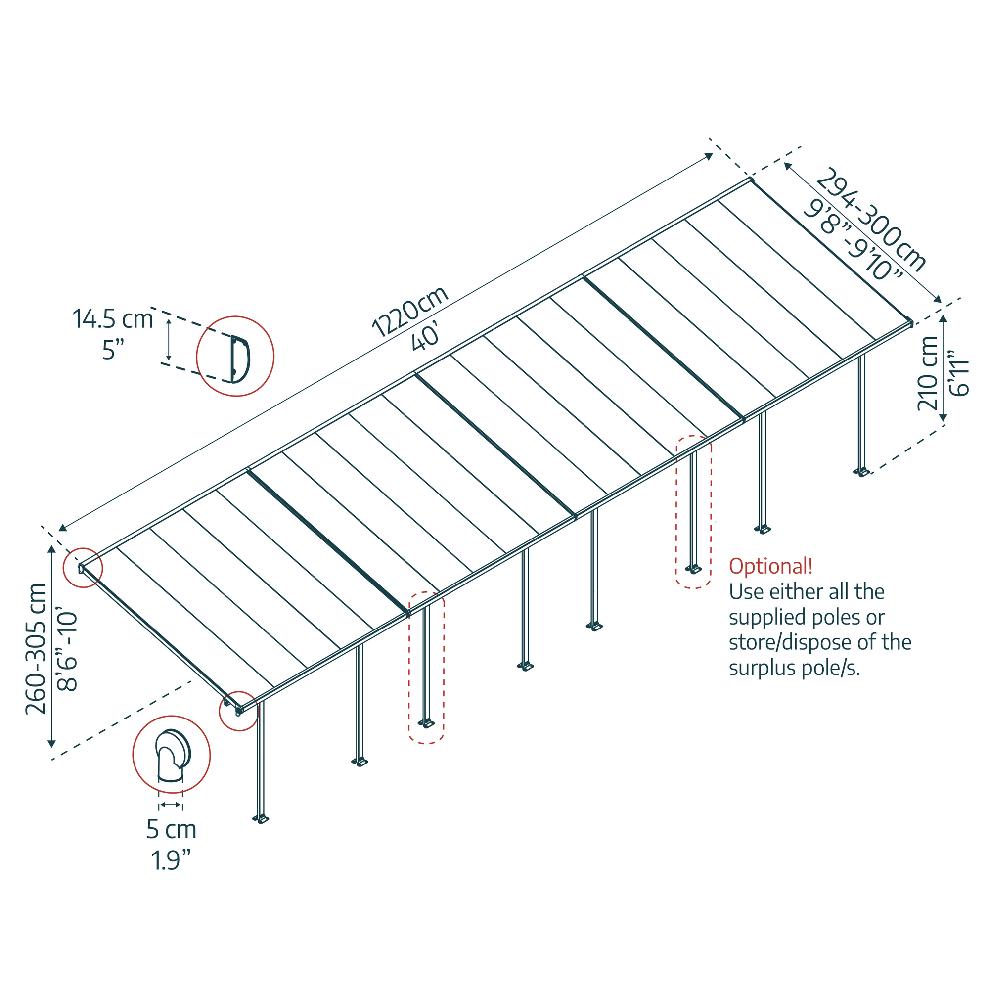 Terrassenüberdachung 'Feria' weiß 294 x 1220 cm Polycarbonat transparent