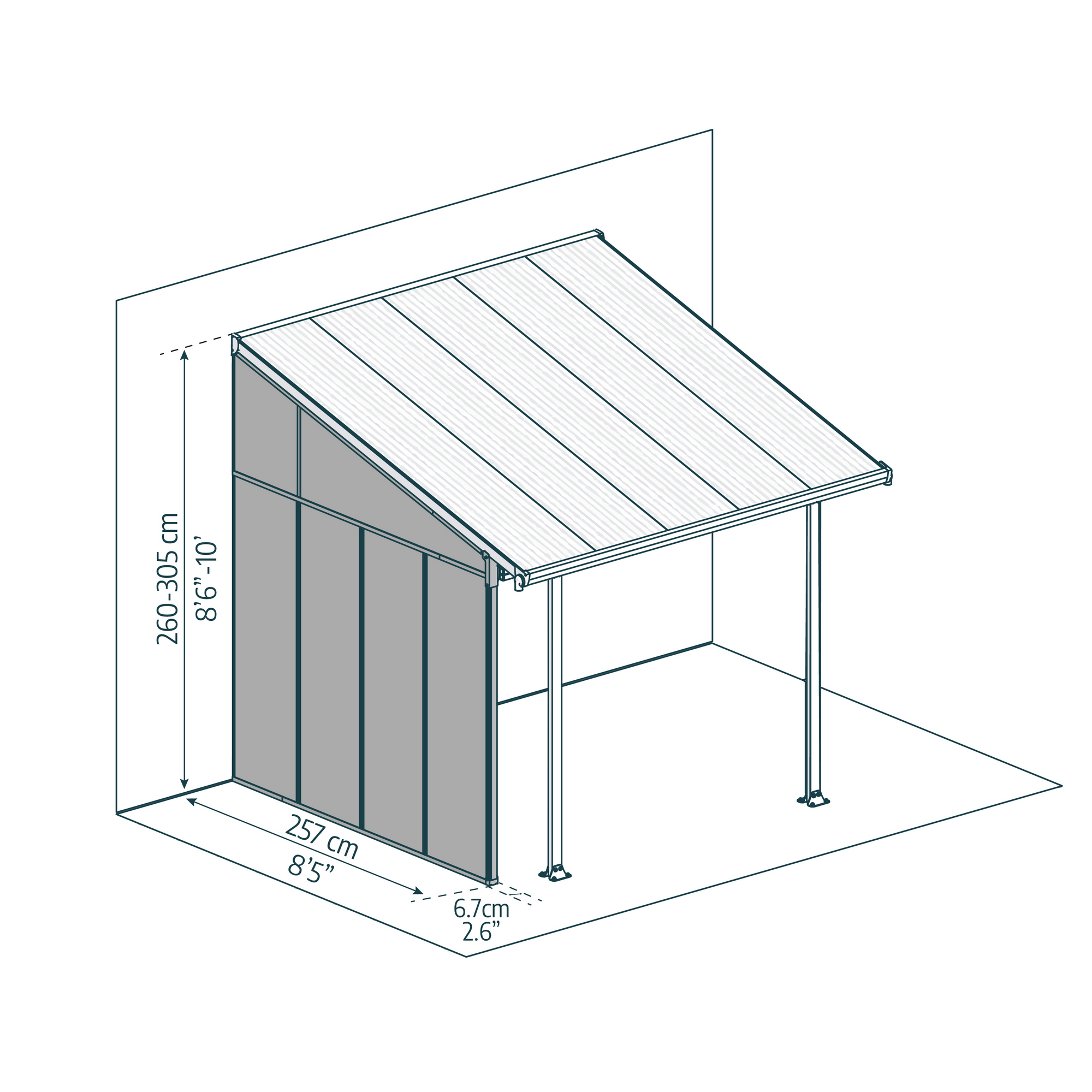 Seitenwand für Terrassenüberdachung anthrazit 257 cm Acryl klar