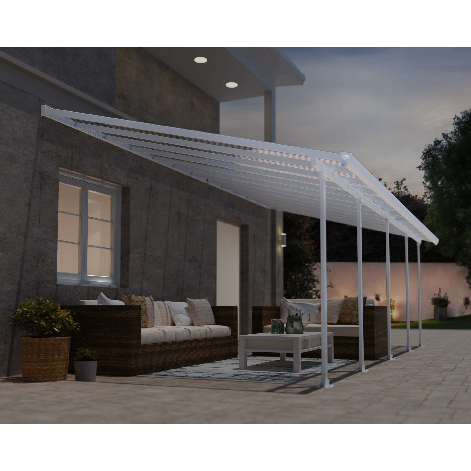 Terrassenüberdachung 'Feria' weiß 380 x 787 cm Polycarbonat transparent