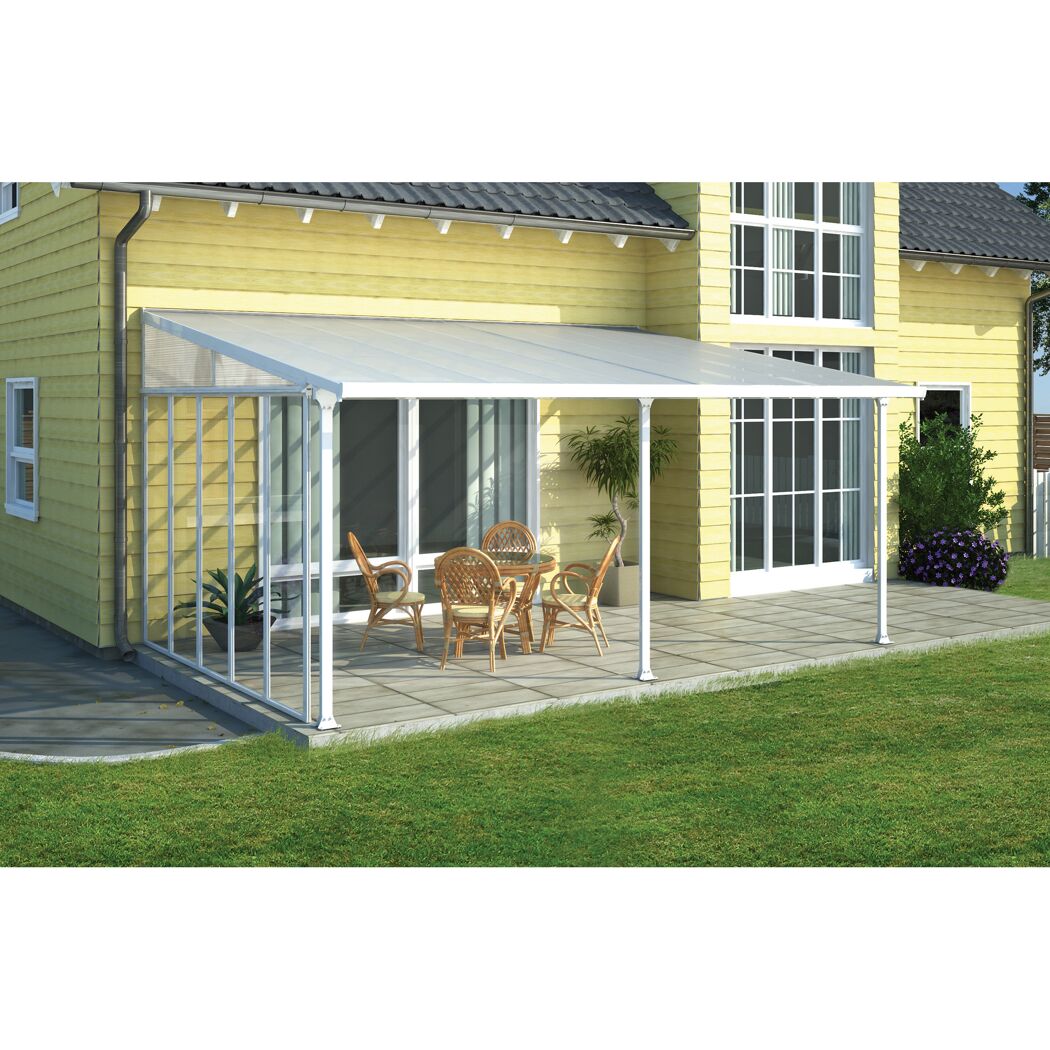 Terrassenüberdachung 'Feria' weiß 380 x 606 cm Polycarbonat transparent