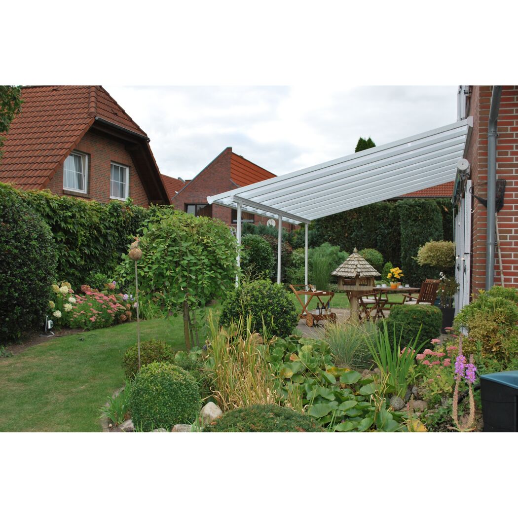 Terrassenüberdachung 'Feria' weiß 380 x 606 cm Polycarbonat transparent
