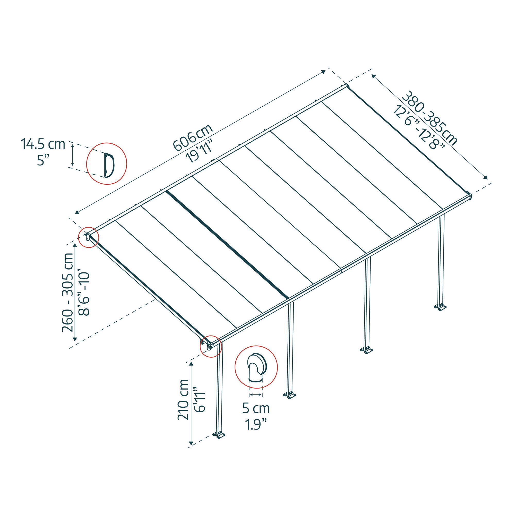 Terrassenüberdachung 'Feria' weiß 380 x 606 cm Polycarbonat transparent
