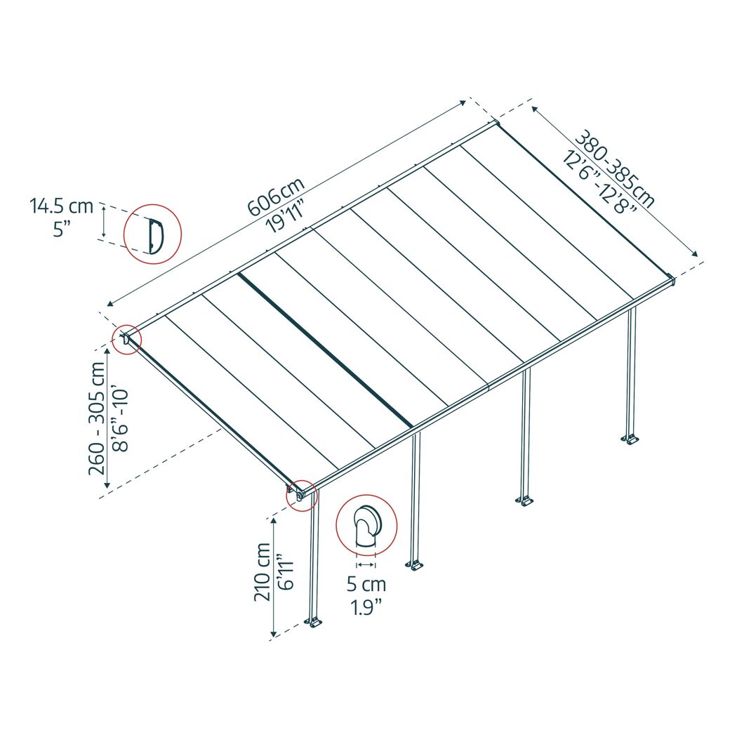Terrassenüberdachung 'Feria' weiß 380 x 606 cm Polycarbonat transparent