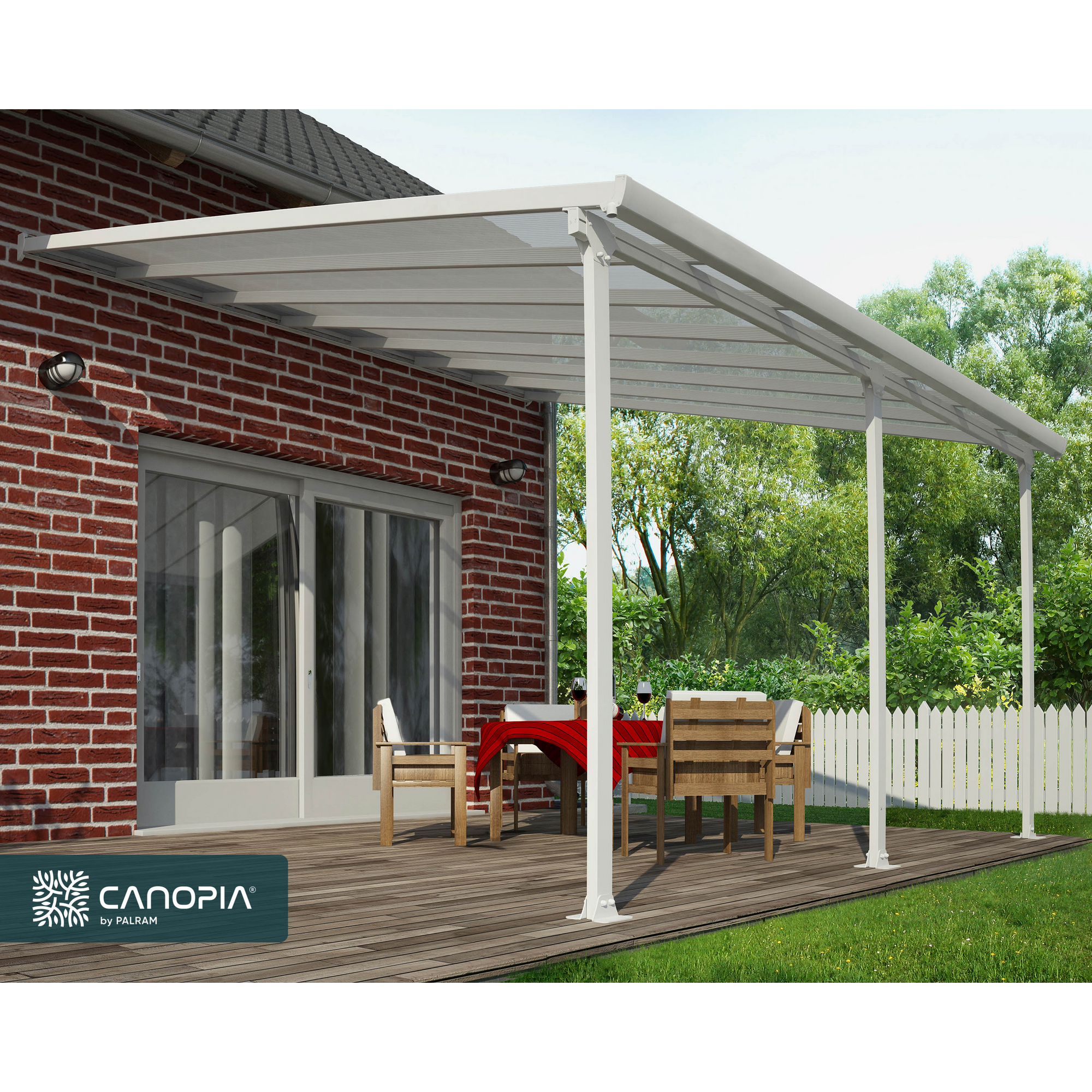 Terrassenüberdachung 'Feria' weiß 380 x 425 cm Polycarbonat transparent