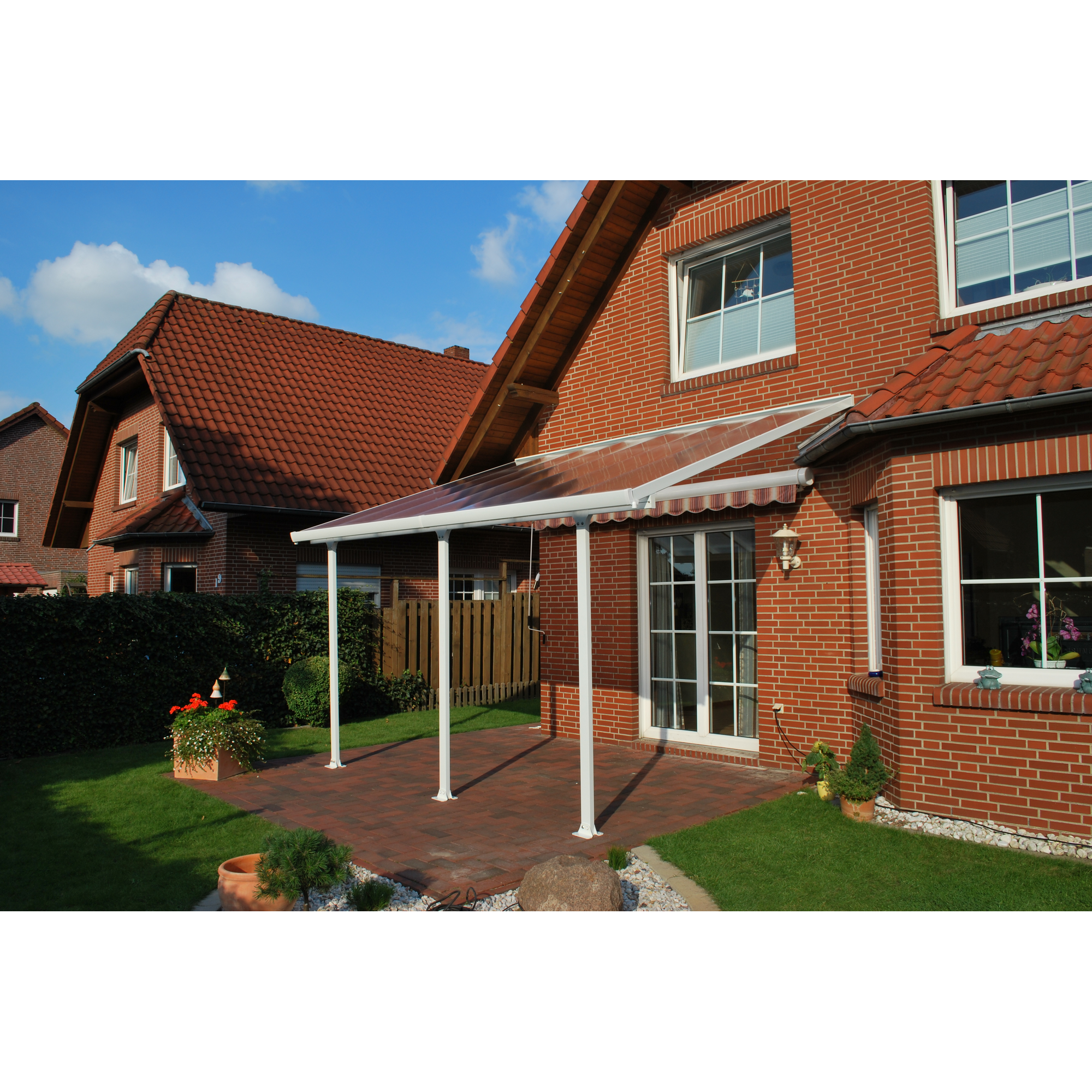 Terrassenüberdachung 'Feria' weiß 380 x 425 cm Polycarbonat transparent