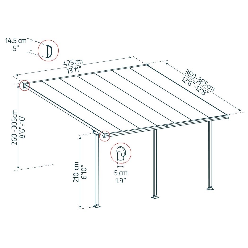 Terrassenüberdachung 'Feria' weiß 380 x 425 cm Polycarbonat transparent