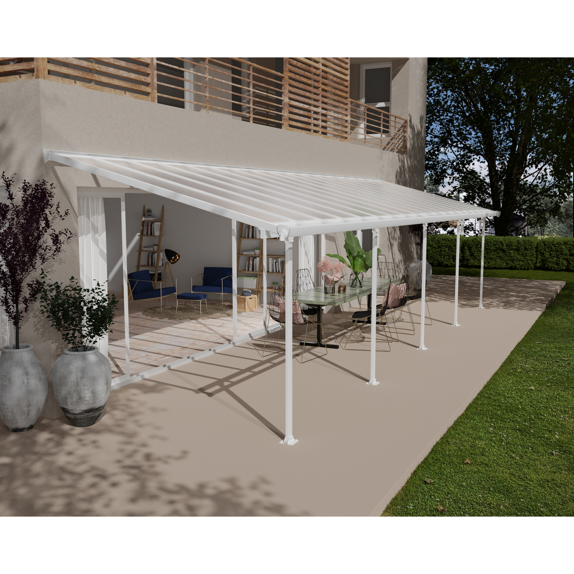 Terrassenüberdachung 'Feria' weiß 294 x 971 cm Polycarbonat transparent