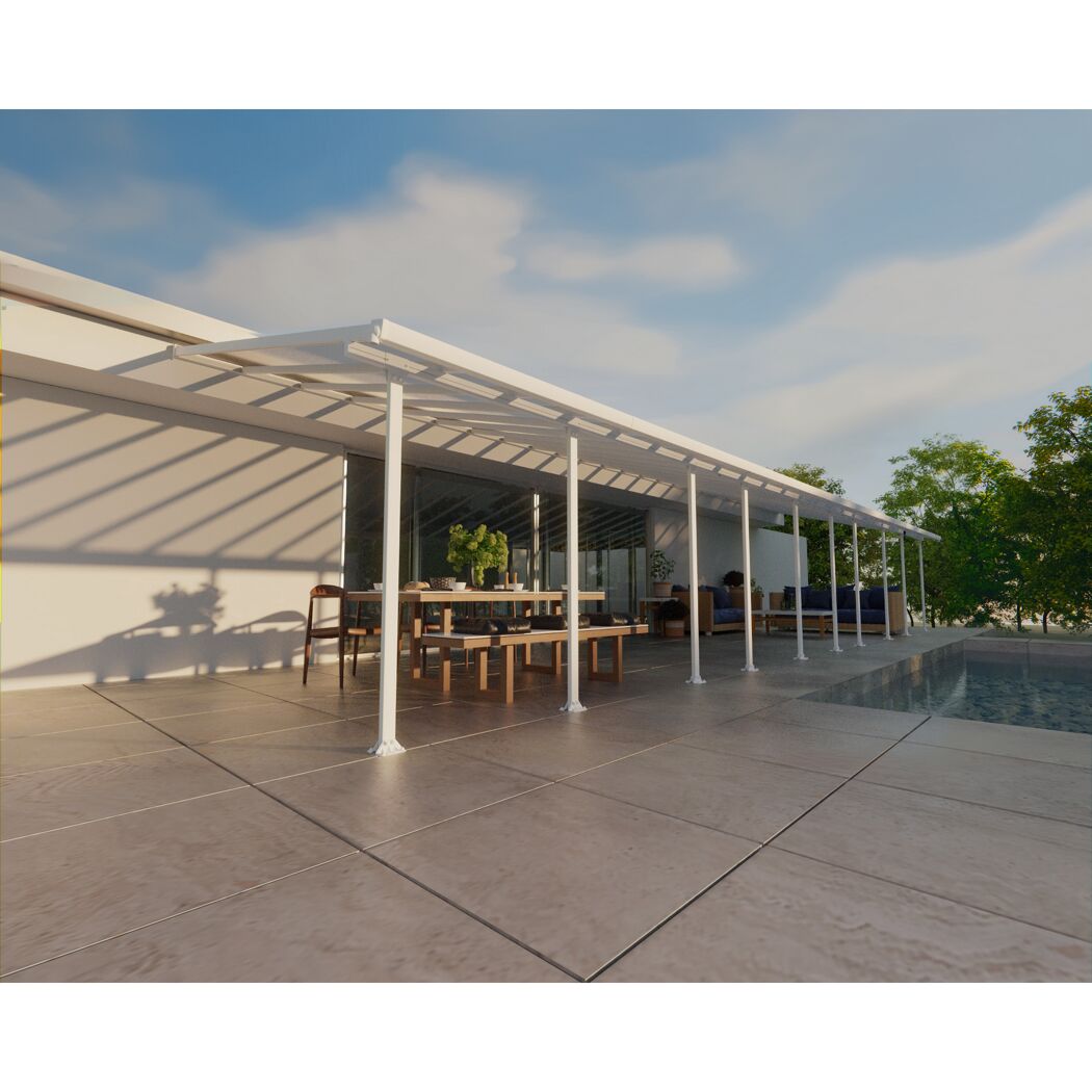 Terrassenüberdachung 'Feria' weiß 380 x 1457 cm Polycarbonat transparent