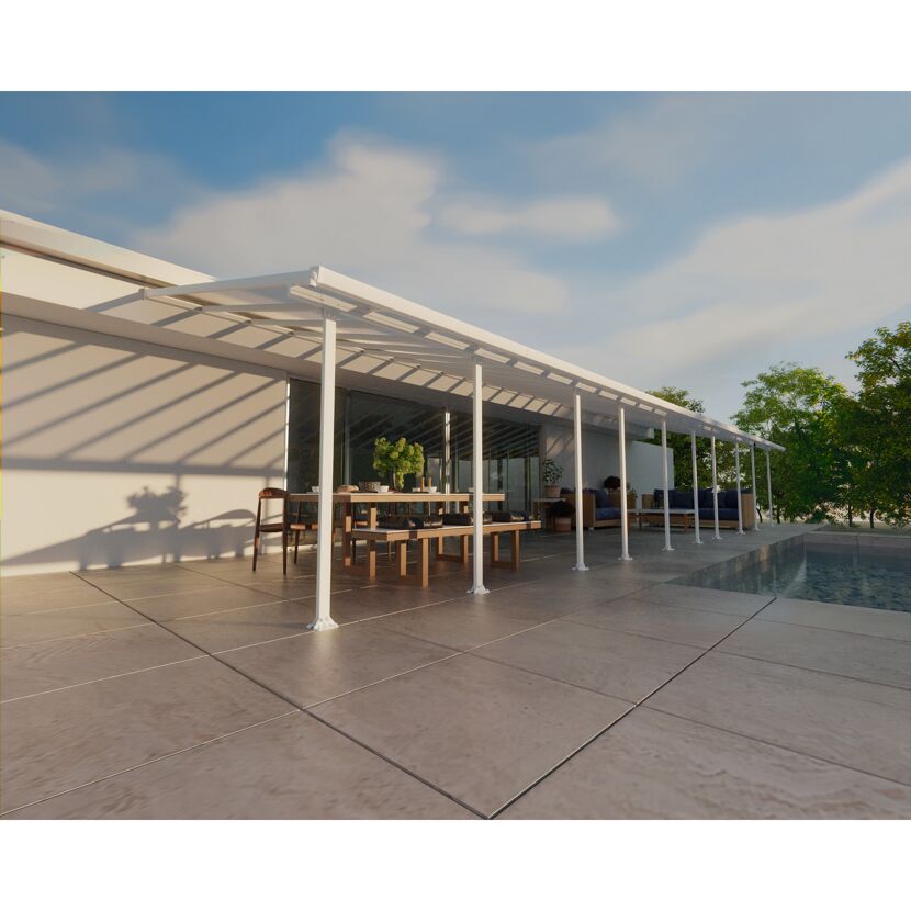 Terrassenüberdachung 'Feria' weiß 380 x 1457 cm Polycarbonat transparent