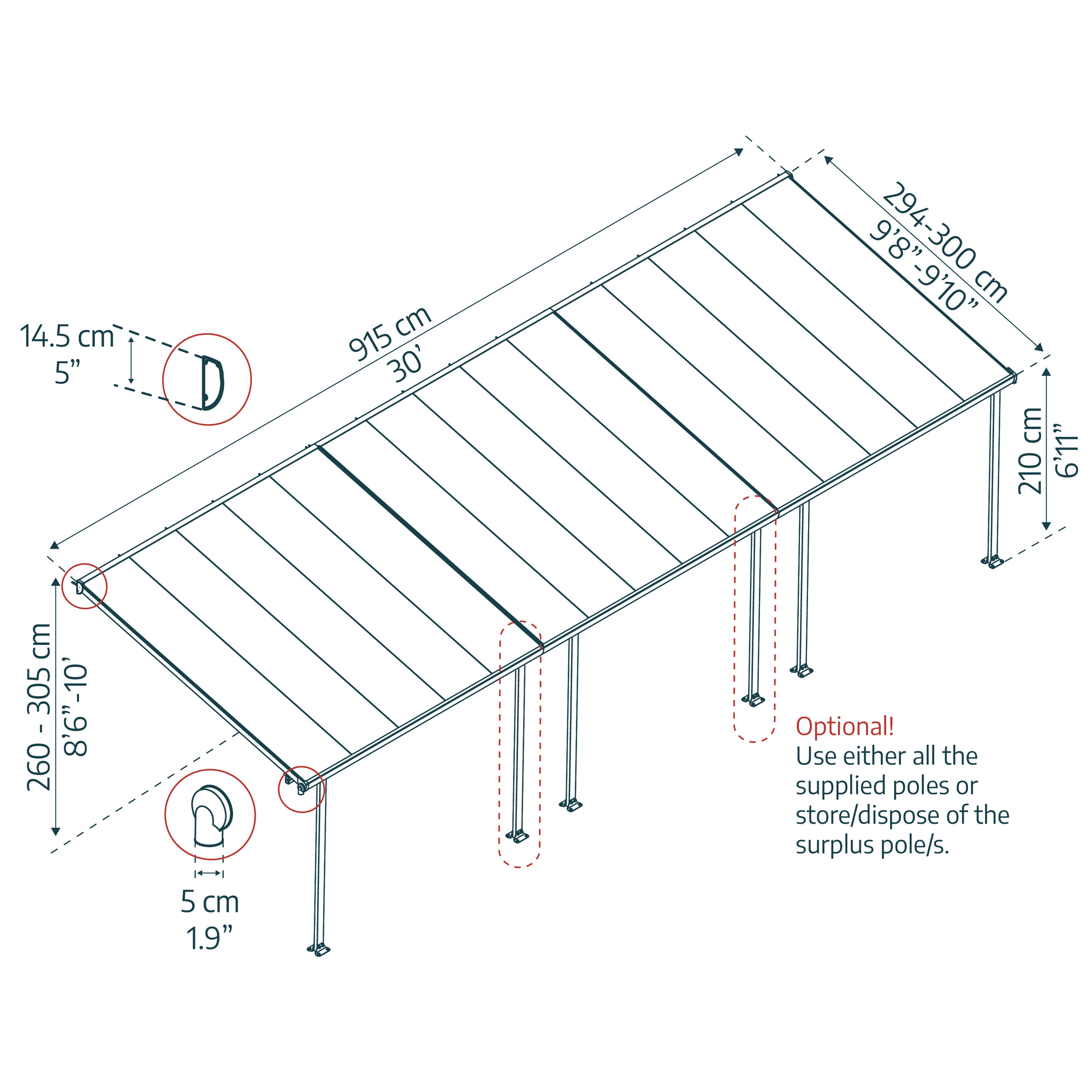 Terrassenüberdachung 'Feria' weiß 294 x 915 cm Polycarbonat transparent