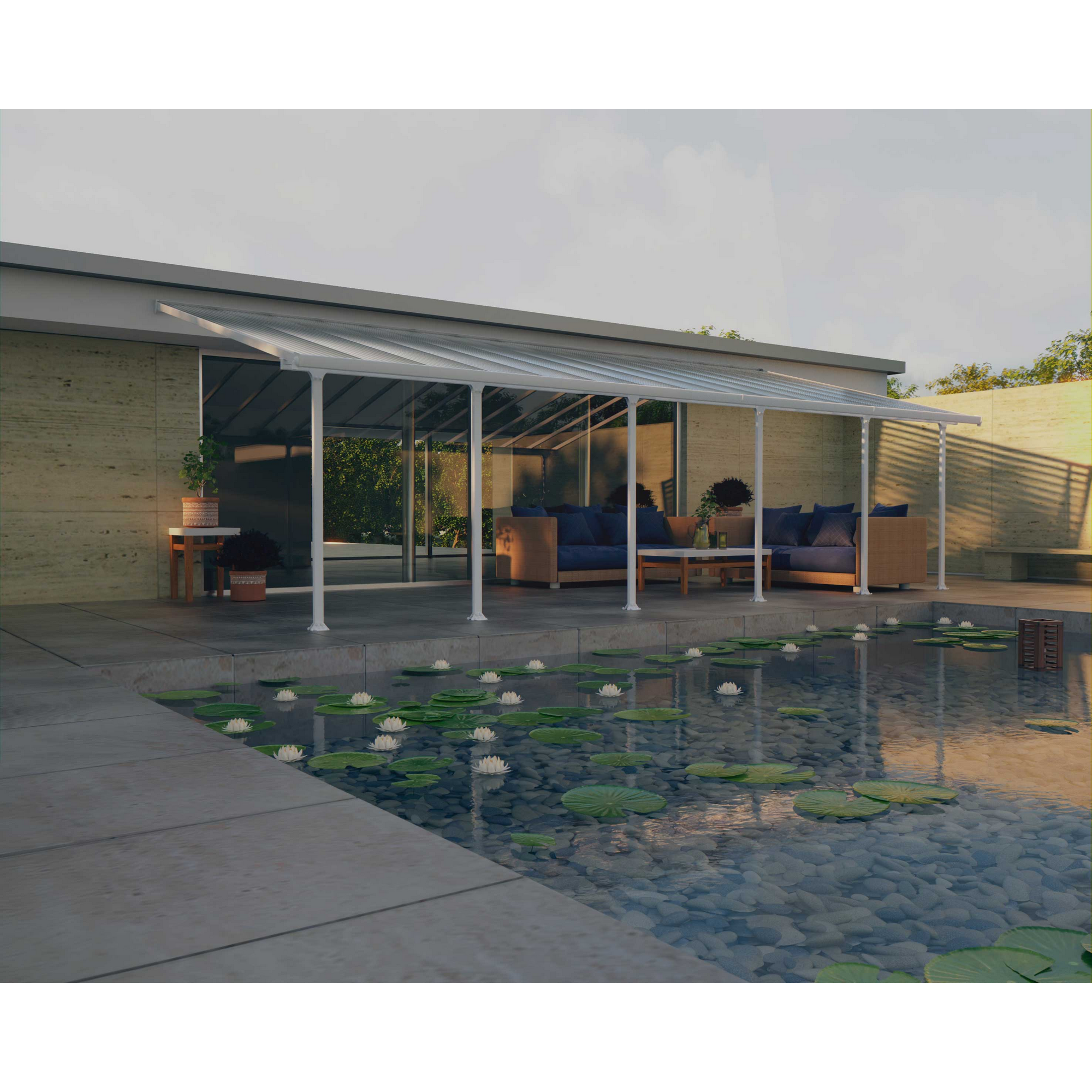 Terrassenüberdachung 'Feria' weiß 380 x 1031 cm Polycarbonat transparent