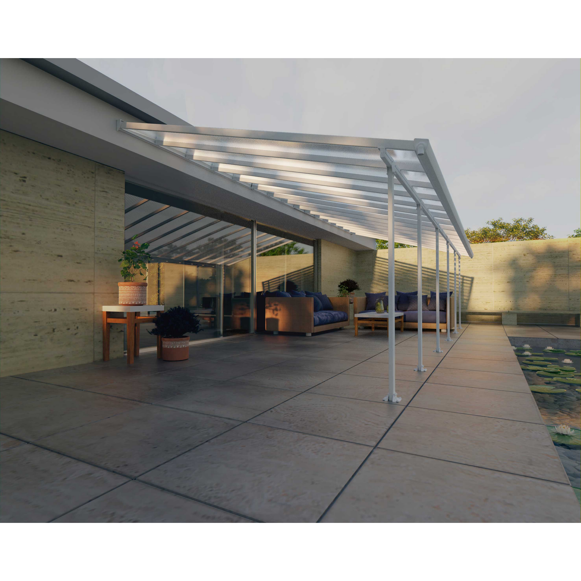 Terrassenüberdachung 'Feria' weiß 380 x 1031 cm Polycarbonat transparent