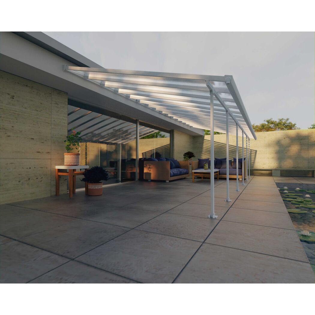 Terrassenüberdachung 'Feria' weiß 380 x 1031 cm Polycarbonat transparent