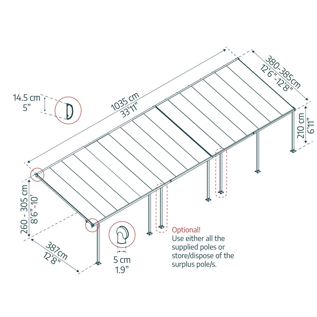 Terrassenüberdachung 'Feria' weiß 380 x 1031 cm Polycarbonat transparent
