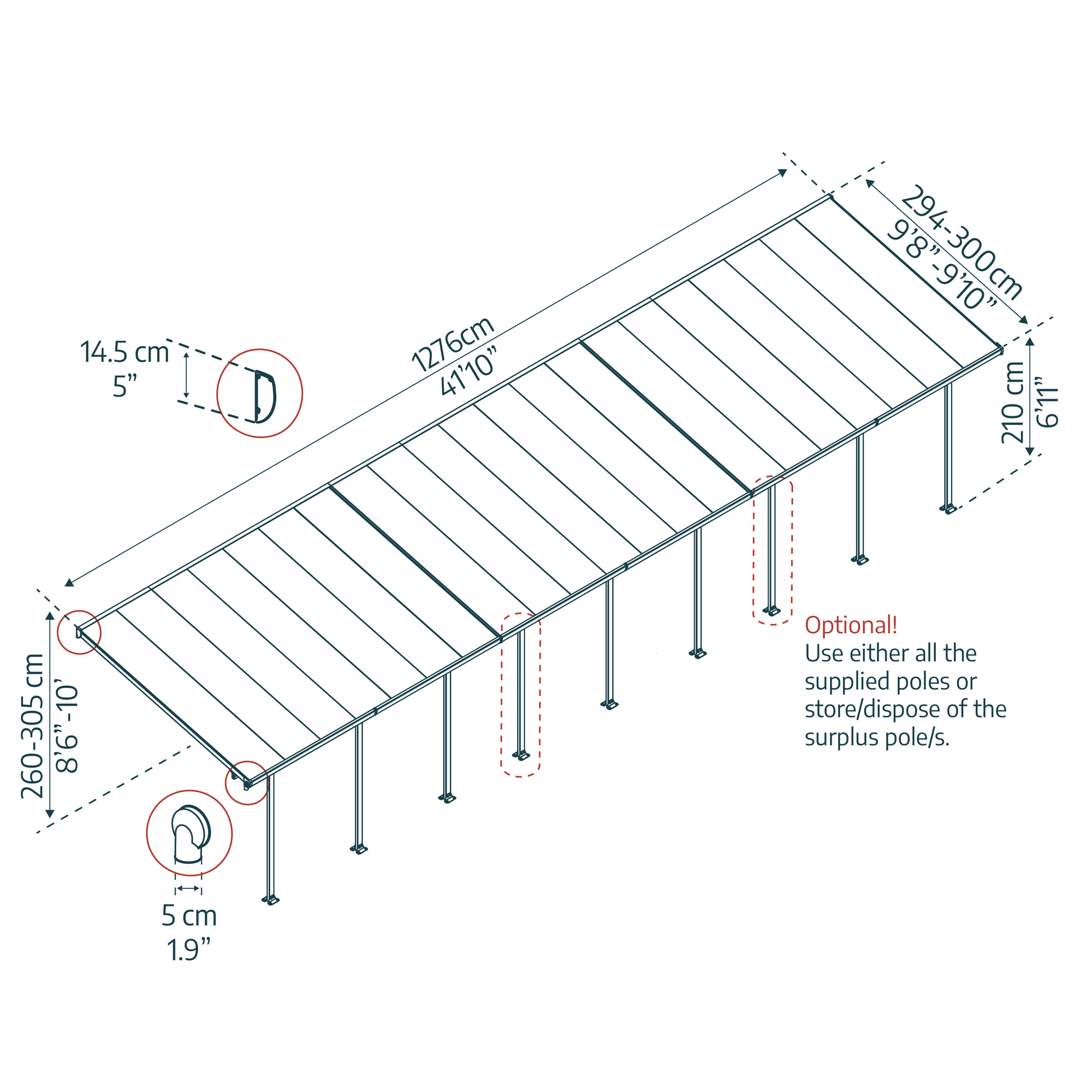 Terrassenüberdachung 'Feria' weiß 294 x 1276 cm Polycarbonat transparent