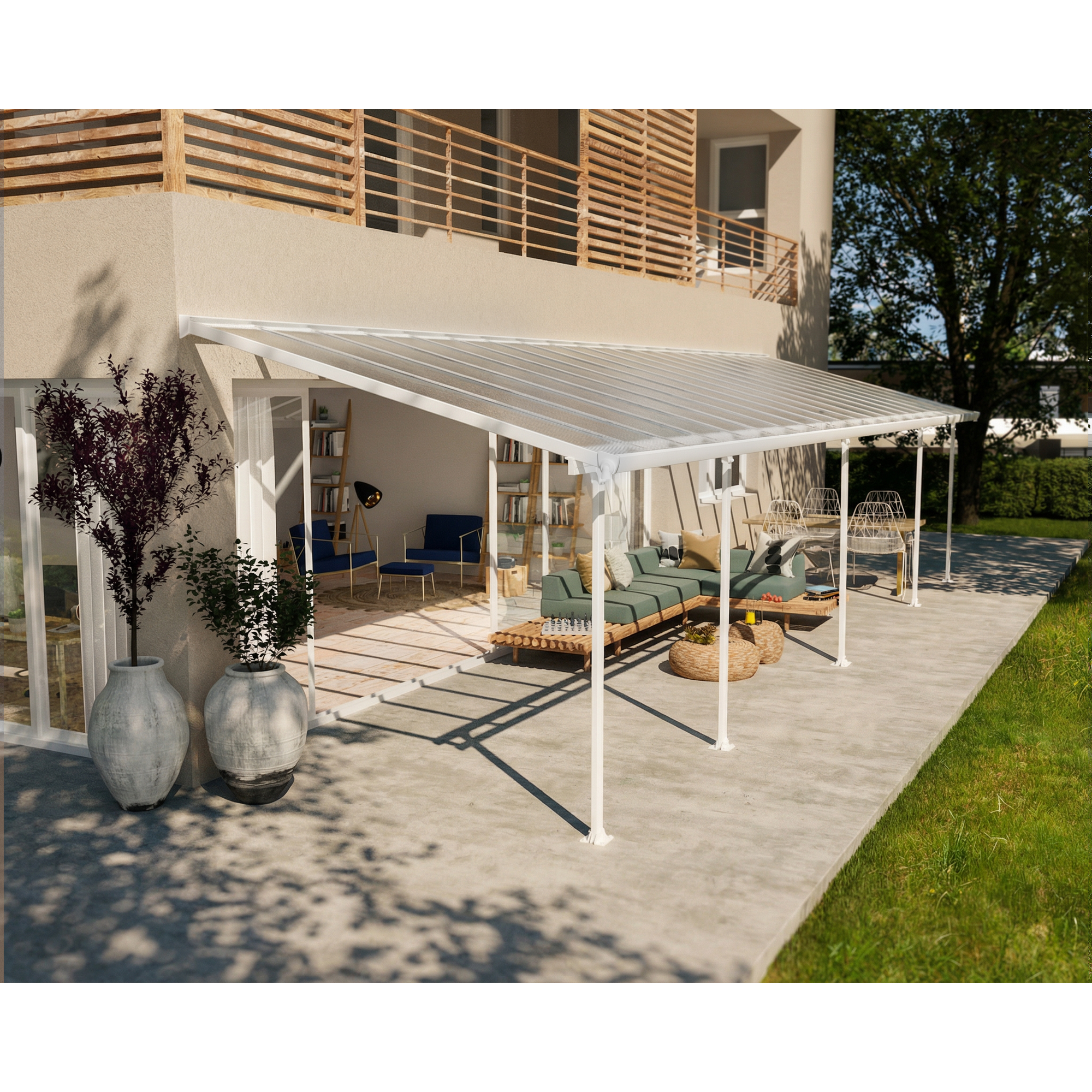 Terrassenüberdachung 'Feria' weiß 294 x 1035 cm Polycarbonat transparent
