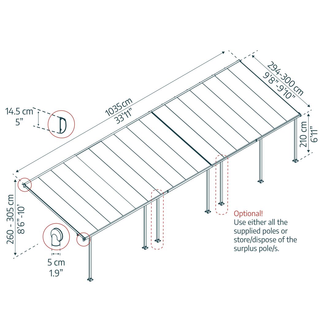 Terrassenüberdachung 'Feria' weiß 294 x 1035 cm Polycarbonat transparent