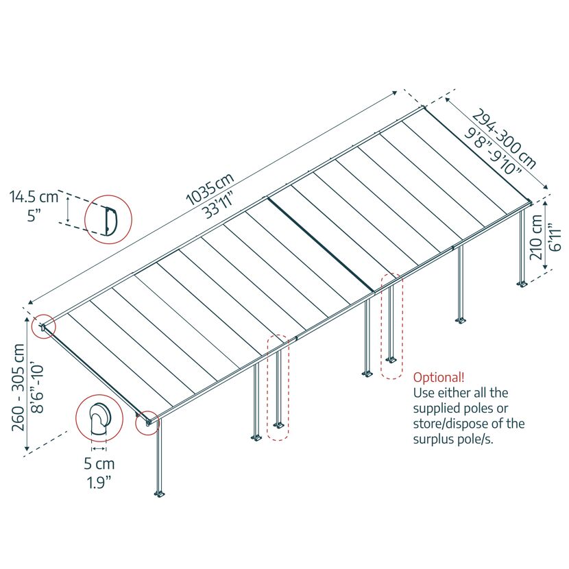 Terrassenüberdachung 'Feria' weiß 294 x 1035 cm Polycarbonat transparent