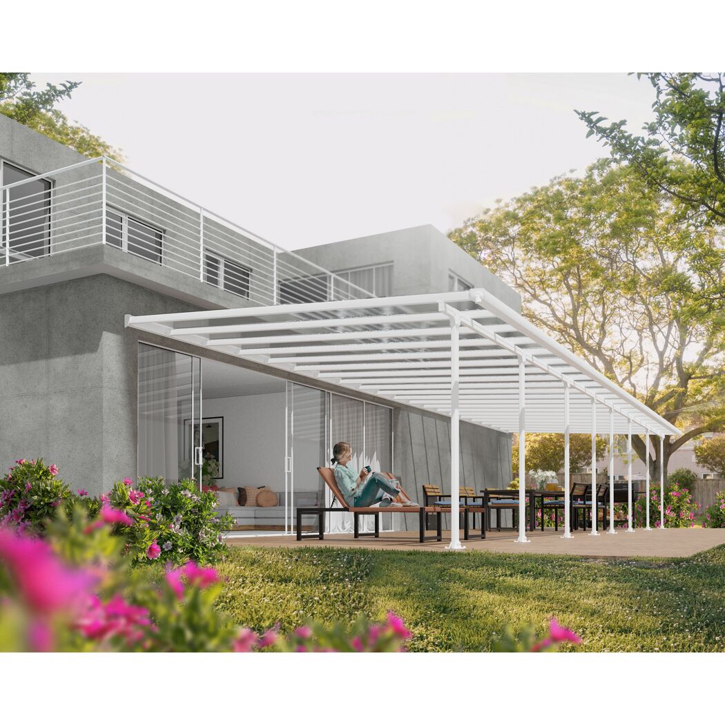 Terrassenüberdachung 'Feria' weiß 380 x 1212 cm Polycarbonat transparent