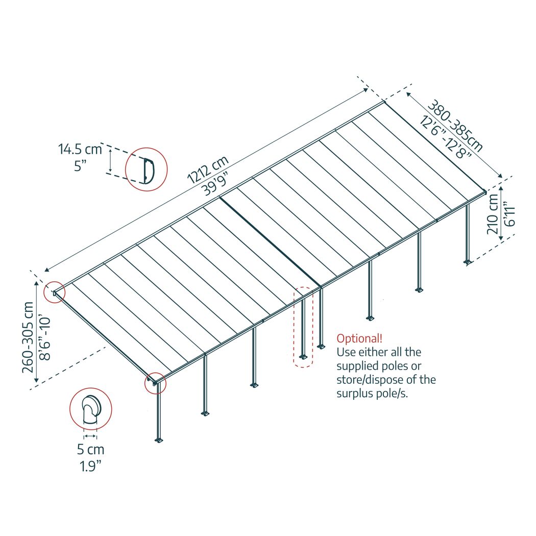 Terrassenüberdachung 'Feria' weiß 380 x 1212 cm Polycarbonat transparent
