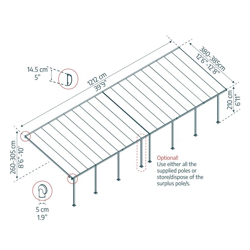 Terrassenüberdachung 'Feria' weiß 380 x 1212 cm Polycarbonat transparent