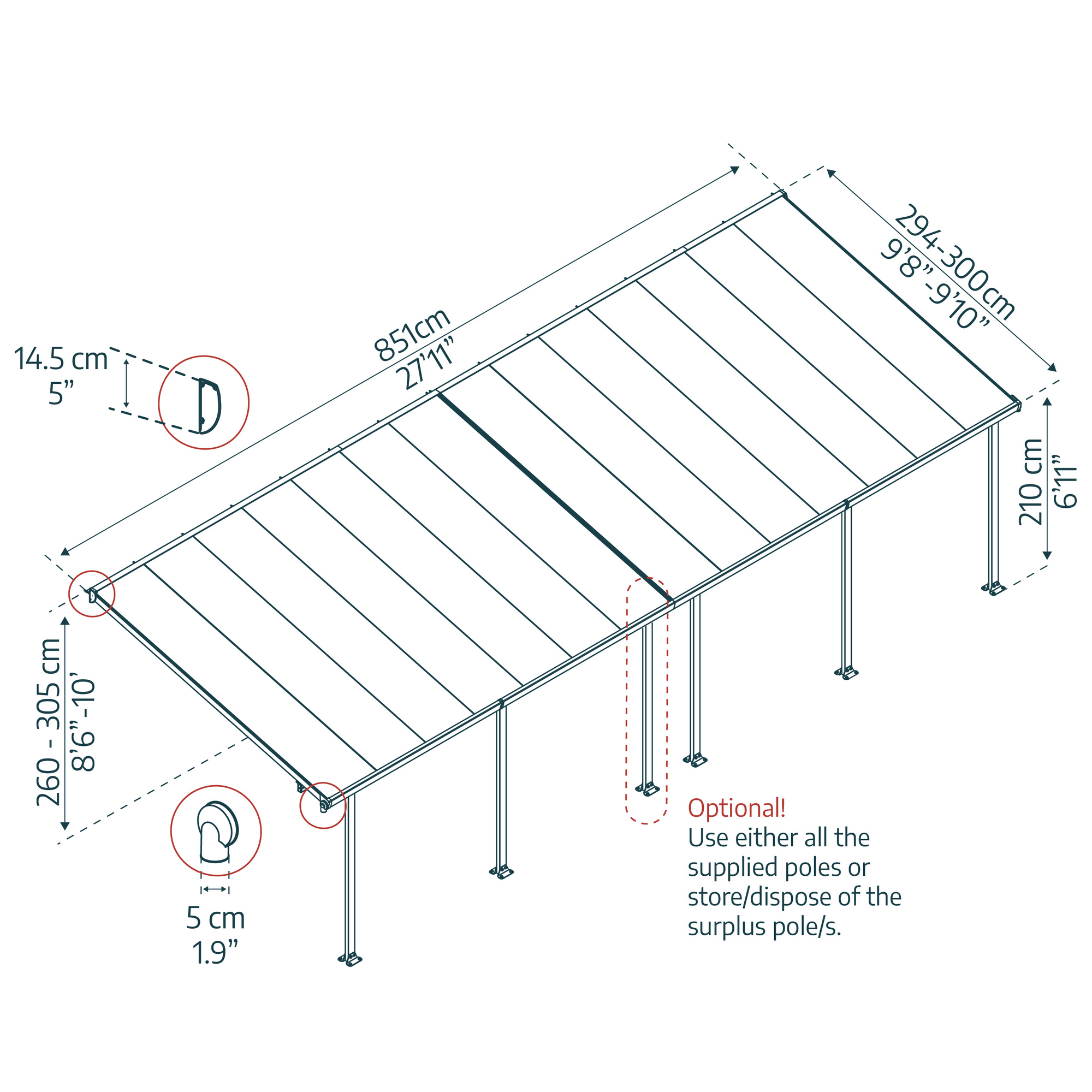 Terrassenüberdachung 'Feria' weiß 294 x 851 cm Polycarbonat transparent