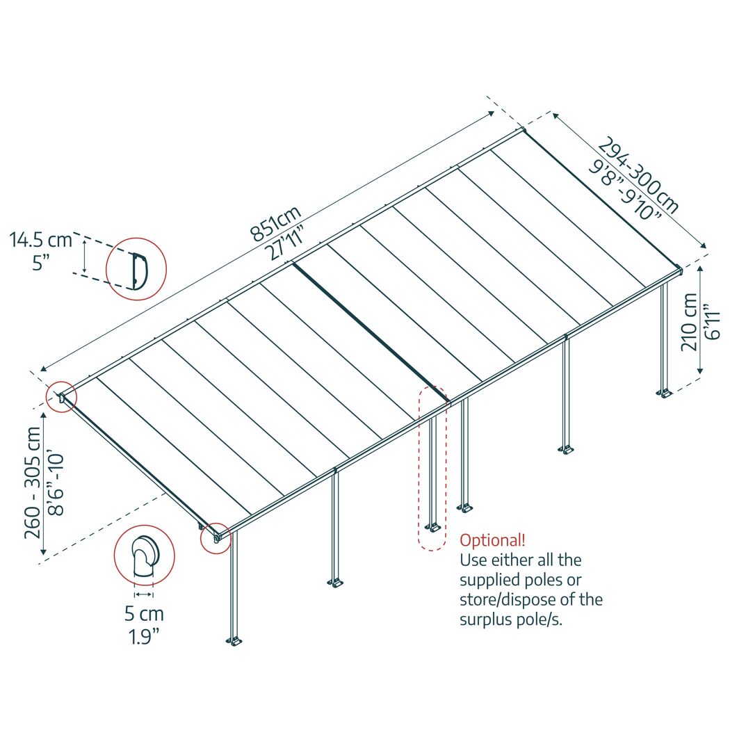 Terrassenüberdachung 'Feria' weiß 294 x 851 cm Polycarbonat transparent