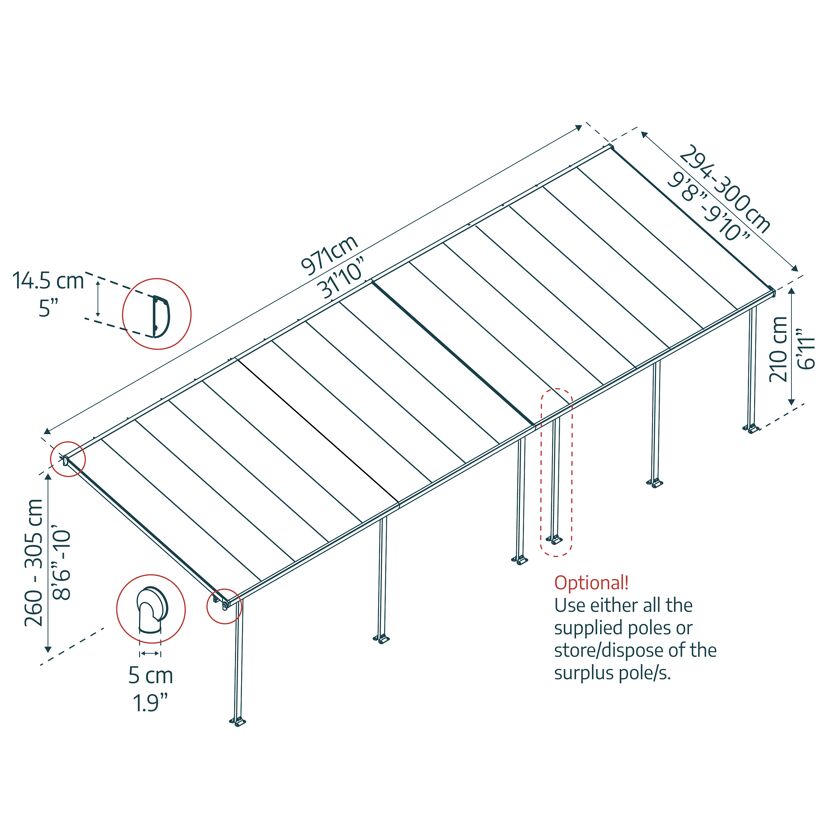 Terrassenüberdachung' Feria' anthrazit 294 x 1035 cm Polycarbonat transparent