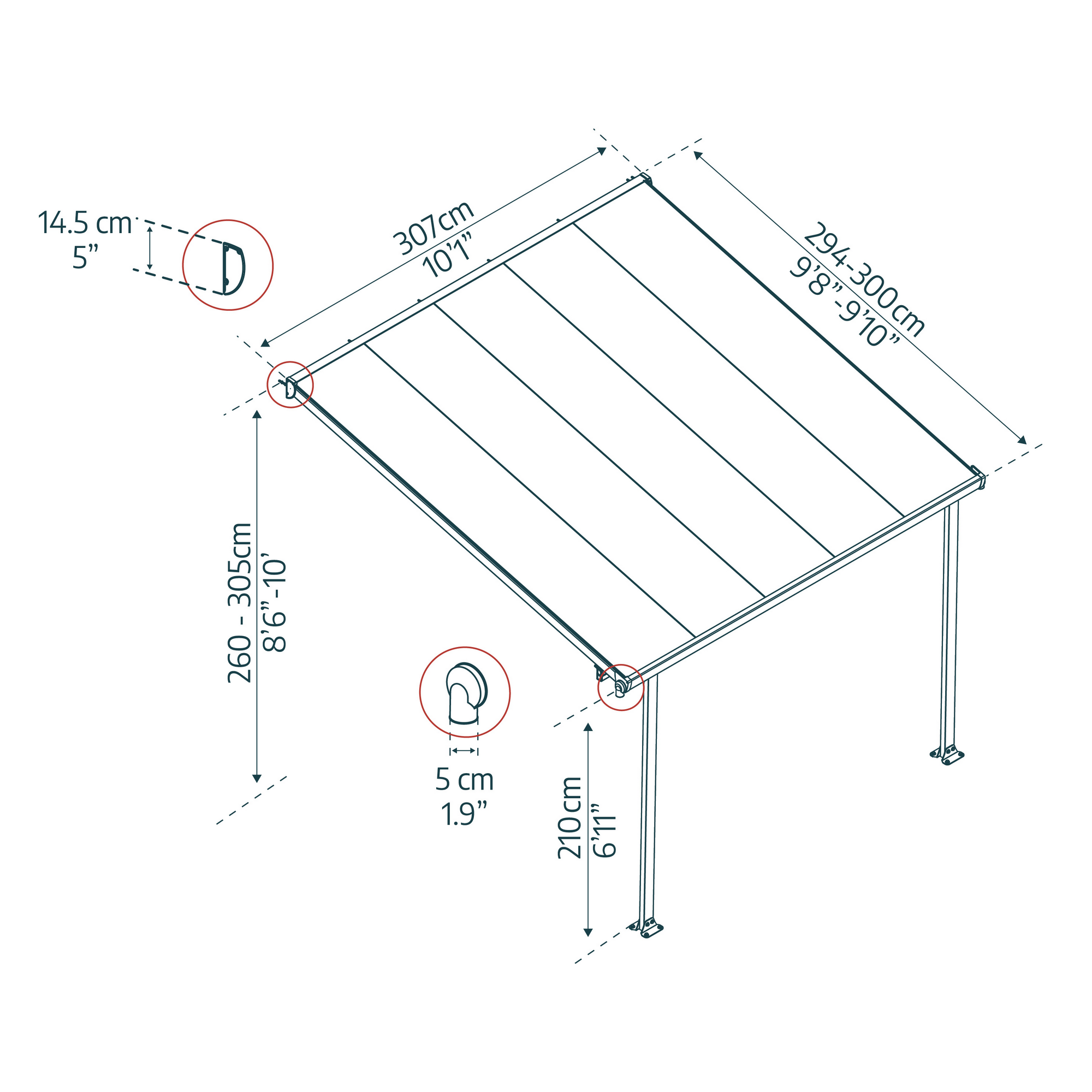 Terrassenüberdachung' Feria' anthrazit 294 x 307 cm Polycarbonat transparent