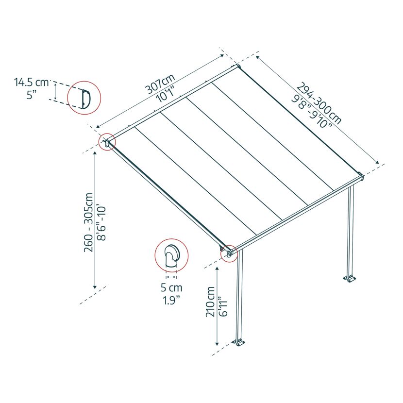 Terrassenüberdachung' Feria' anthrazit 294 x 307 cm Polycarbonat transparent