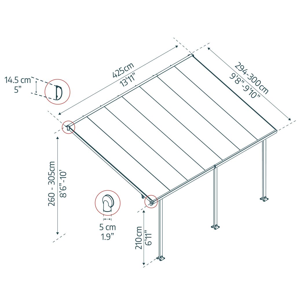 Terrassenüberdachung' Feria' anthrazit 294 x 425 cm Polycarbonat transparent