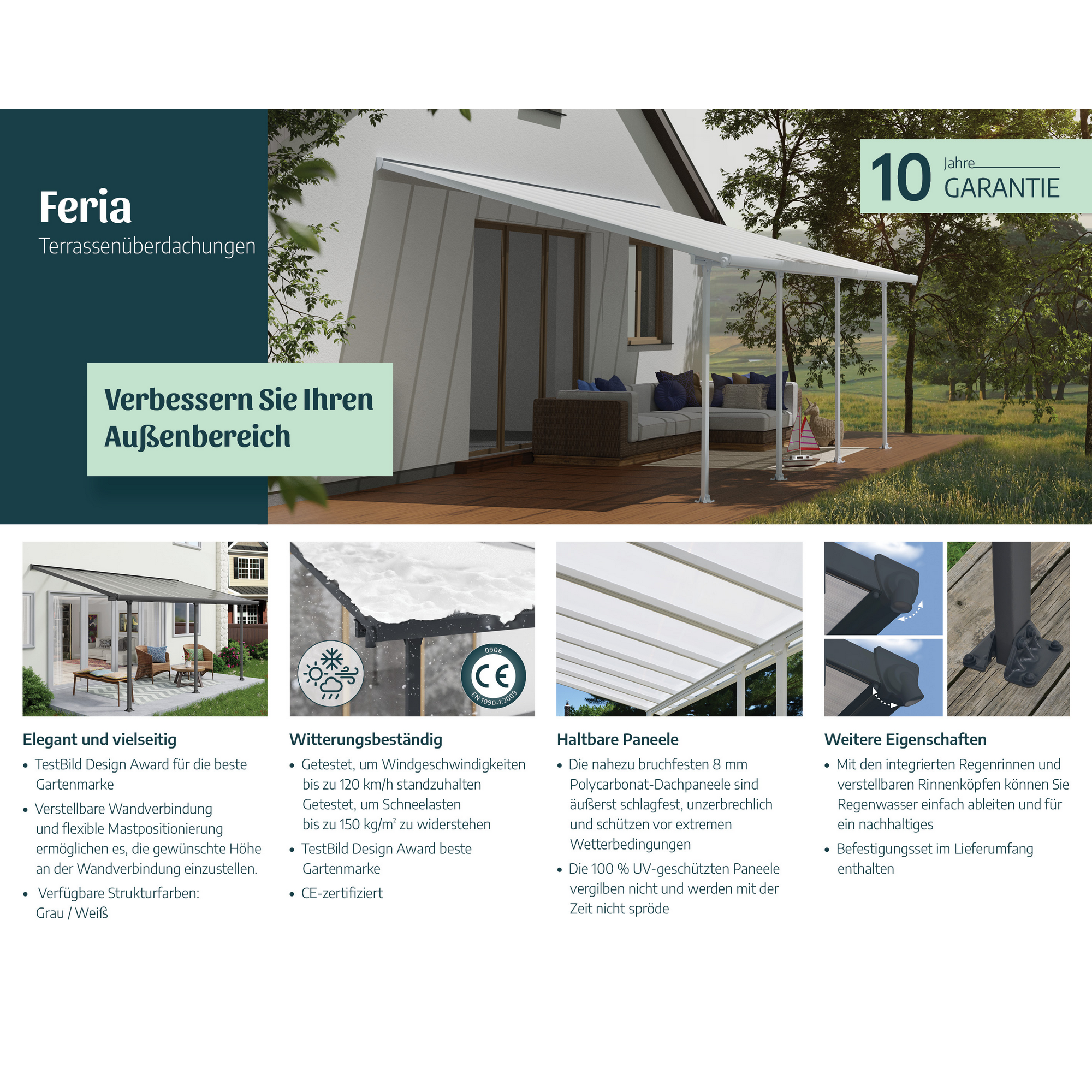 Terrassenüberdachung' Feria' anthrazit 294 x 1035 cm Polycarbonat transparent