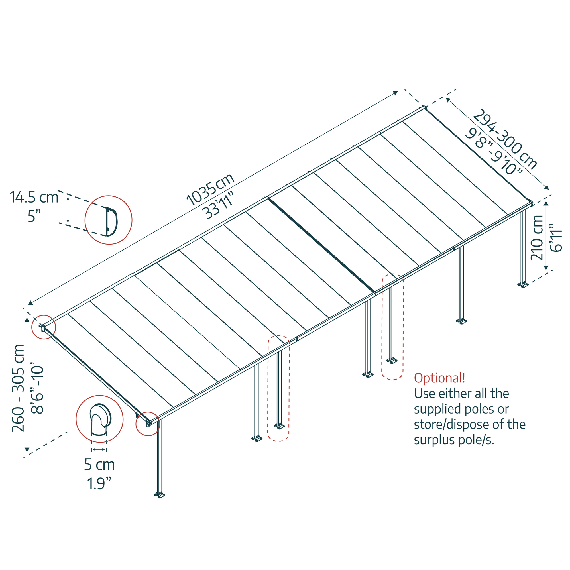 Terrassenüberdachung' Feria' anthrazit 294 x 1035 cm Polycarbonat transparent