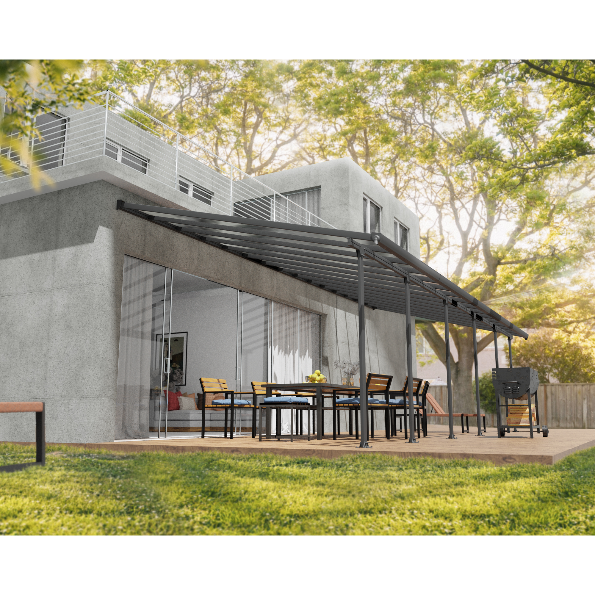 Terrassenüberdachung 'Feria' anthrazit 380 x 1031 cm Polycarbonat transparent