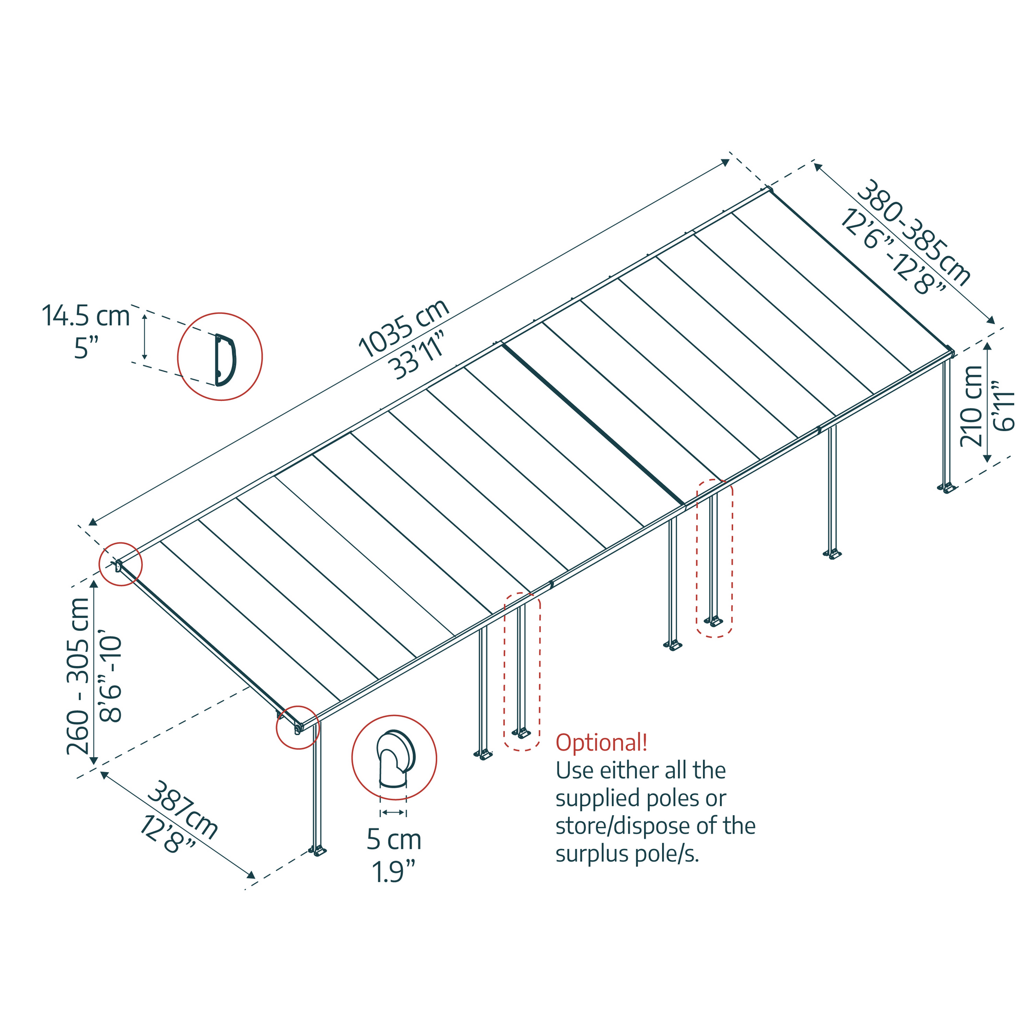 Terrassenüberdachung 'Feria' anthrazit 380 x 1031 cm Polycarbonat transparent