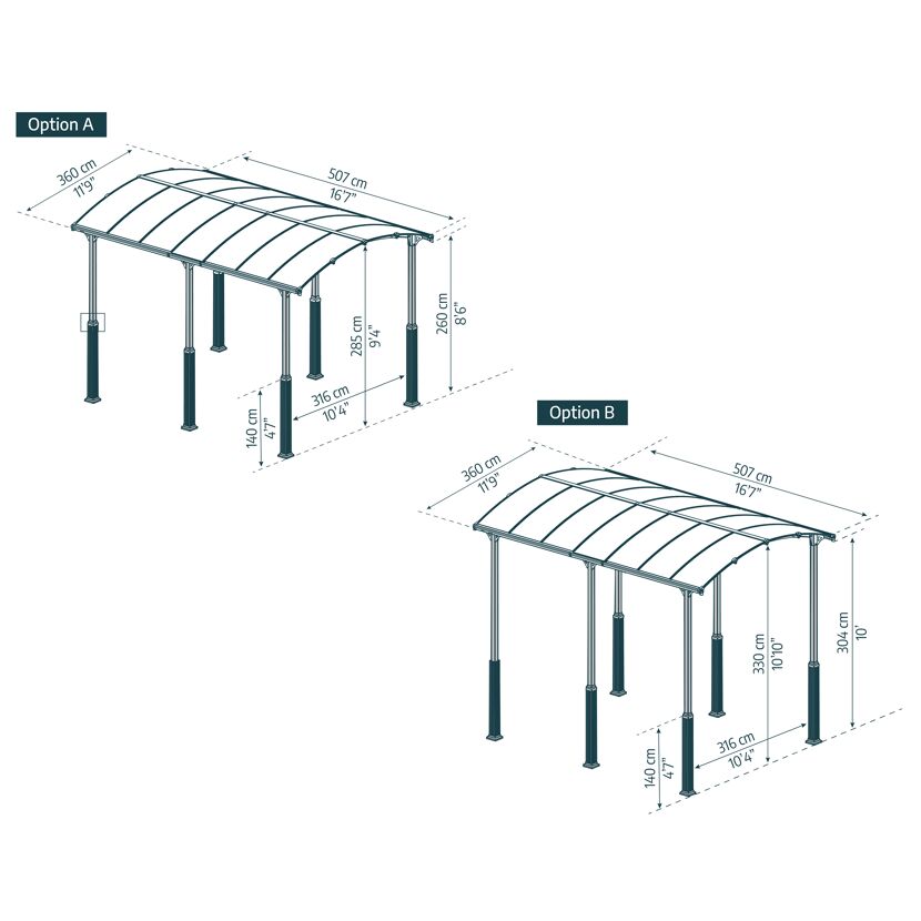Caravan-Carport 'Alpine' anthrazit 359 x 507 cm Polycarbonat grau
