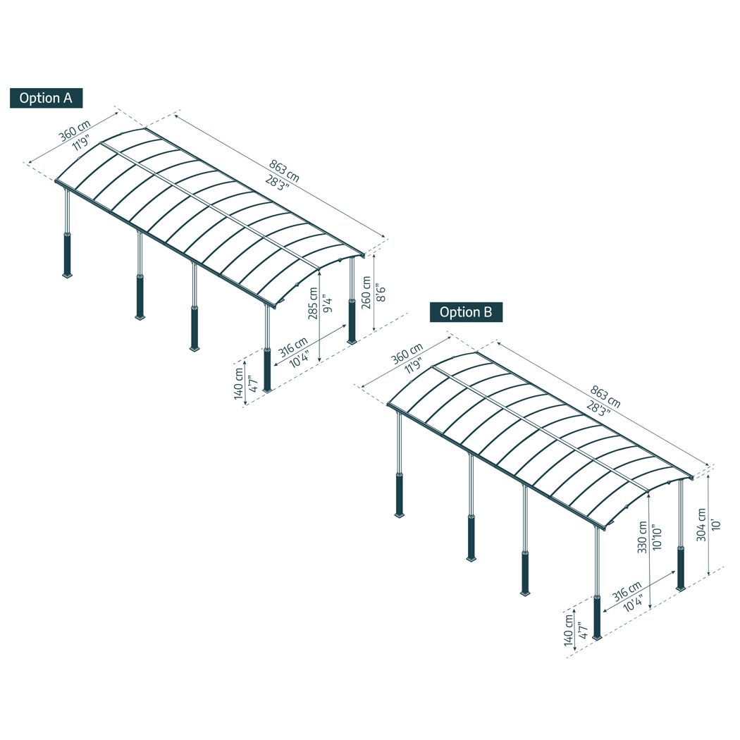 Caravan-Carport 'Alpine' anthrazit 359 x 863 cm Polycarbonat grau