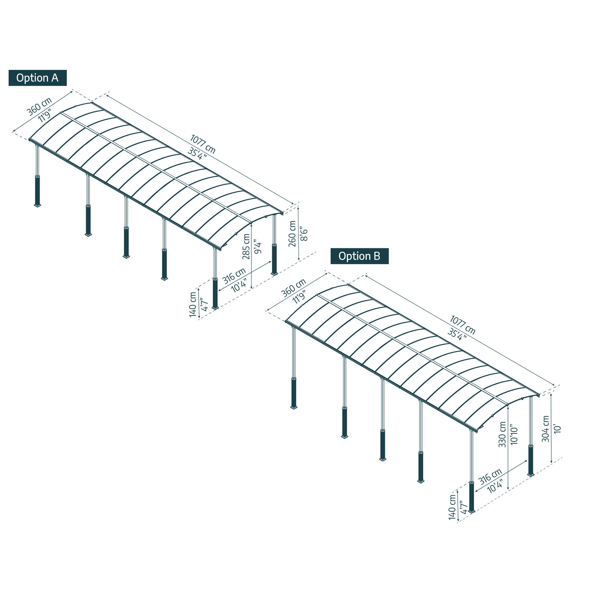 Caravan-Carport 'Alpine' anthrazit 359 x 1077 cm Polycarbonat grau