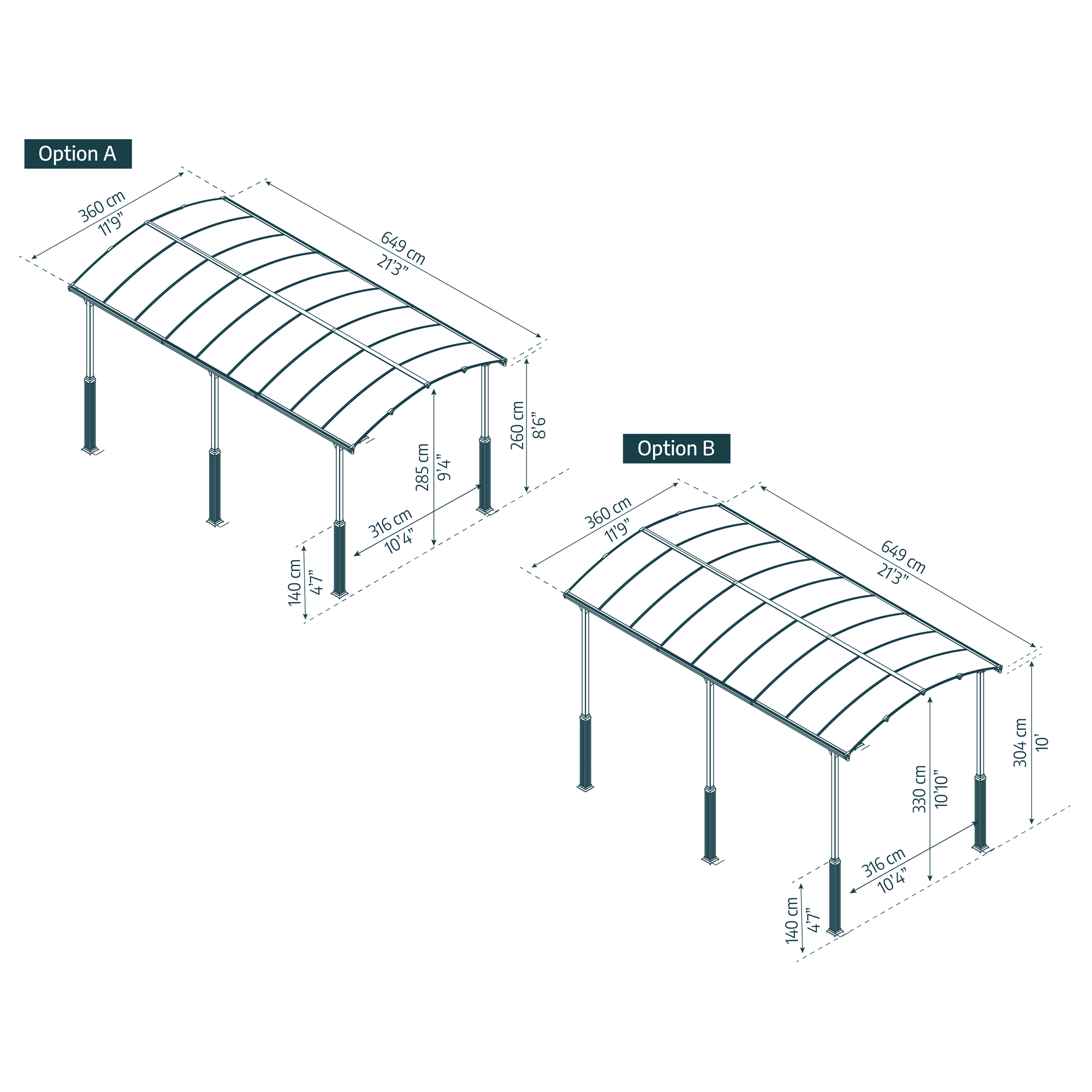 Caravan-Carport 'Alpine' anthrazit 359 x 649 cm Polycarbonat grau