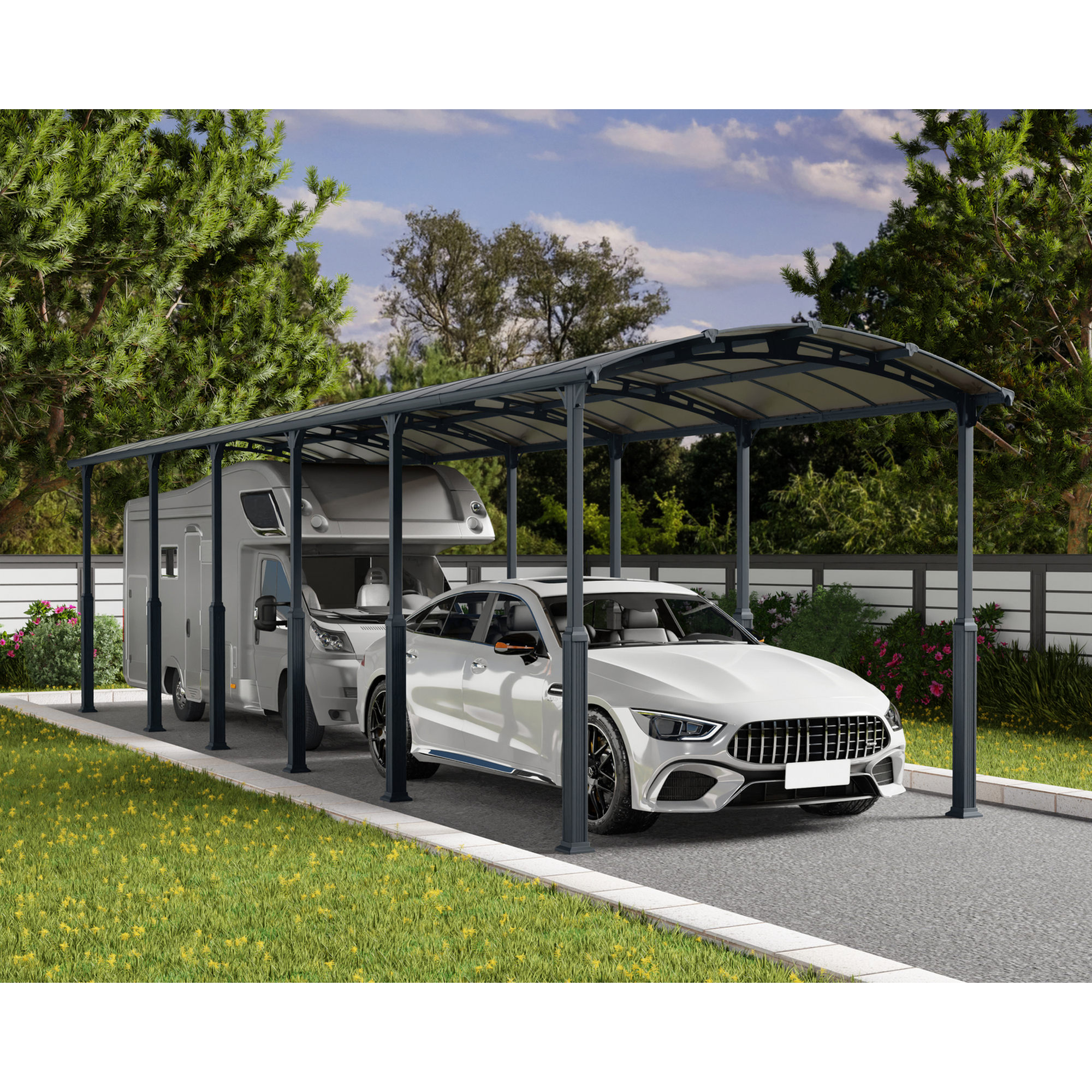Caravan-Carport 'Alpine' anthrazit 359 x 1290 cm Polycarbonat grau
