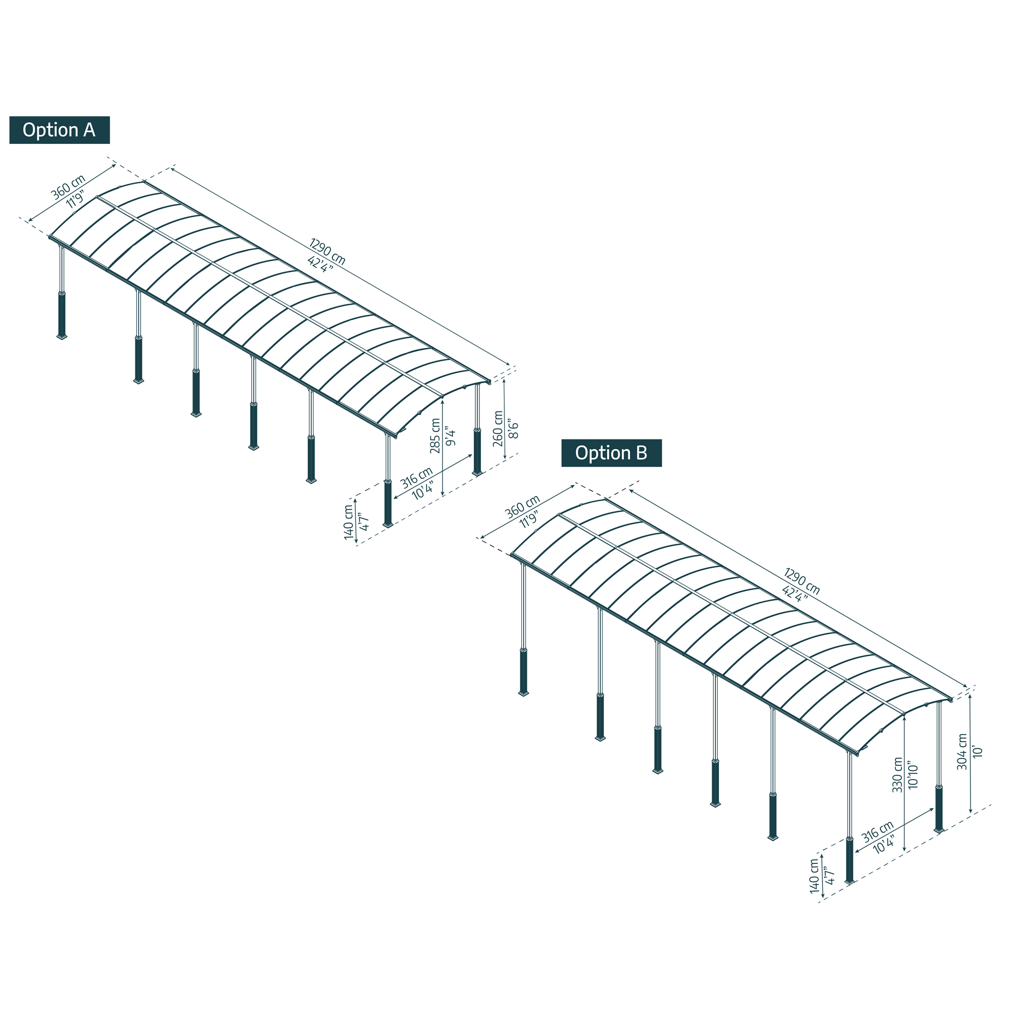 Caravan-Carport 'Alpine' anthrazit 359 x 1290 cm Polycarbonat grau