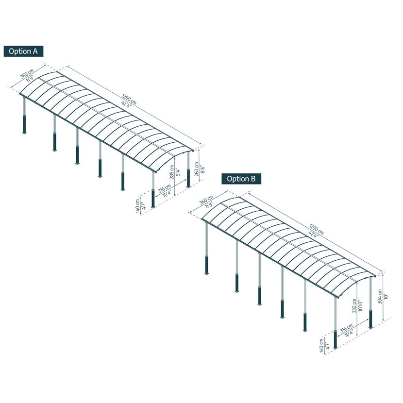 Caravan-Carport 'Alpine' anthrazit 359 x 1290 cm Polycarbonat grau
