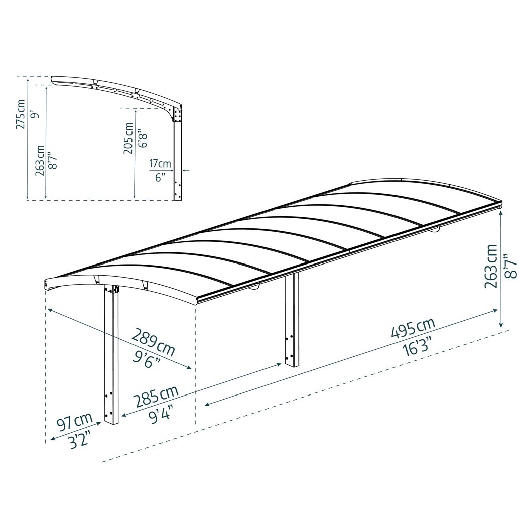 Einzelcarport 'Arizona Breeze' anthrazit 289 x 495 cm Polycarbonat grau