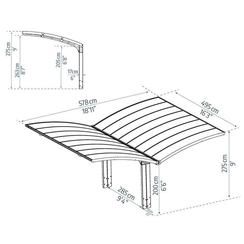 Doppelcarport 'Arizona Wave'  578 x 495 cm Polycarbonat grau