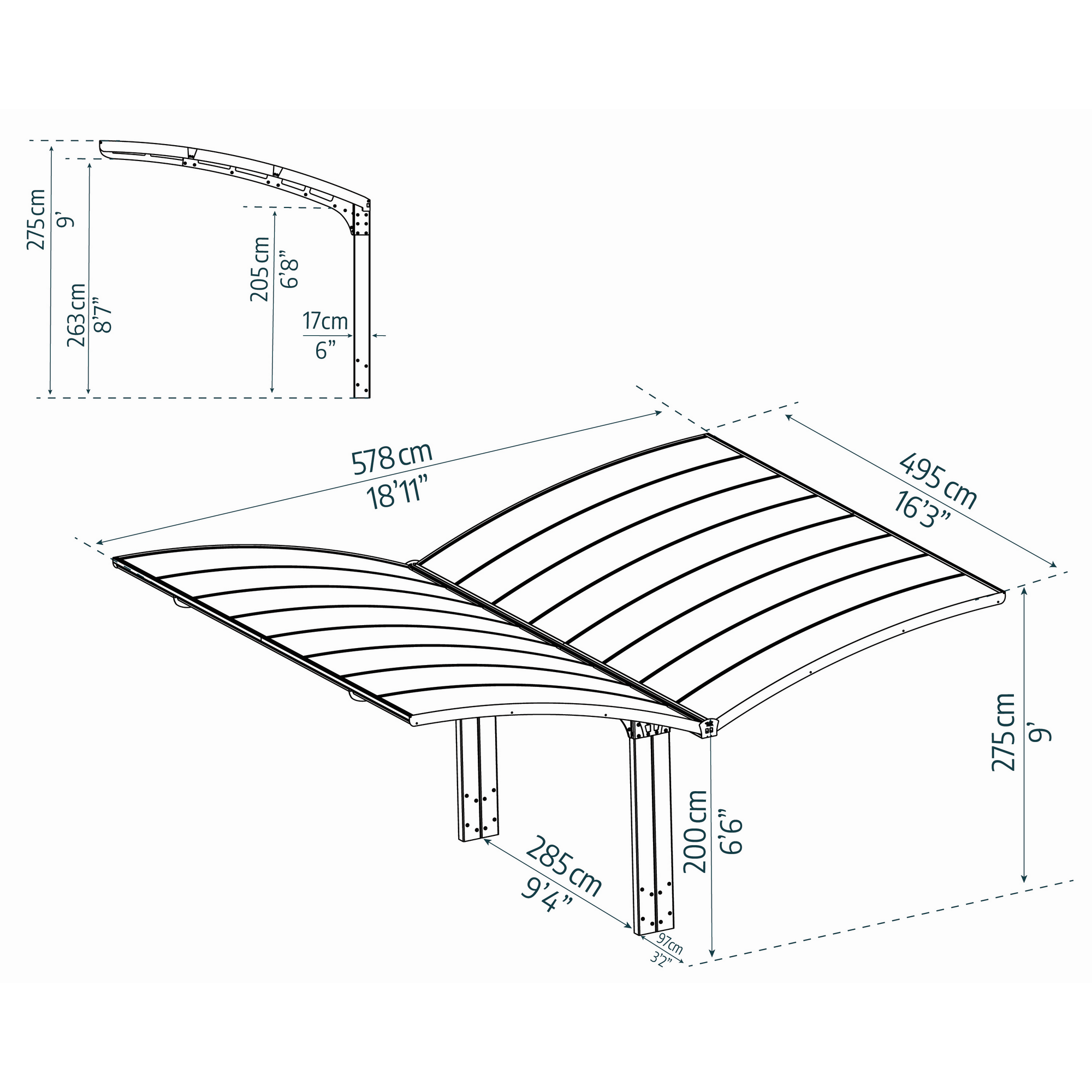 Doppelcarport 'Arizona Breeze' anthrazit 578 x 495 Polycarbonat grau