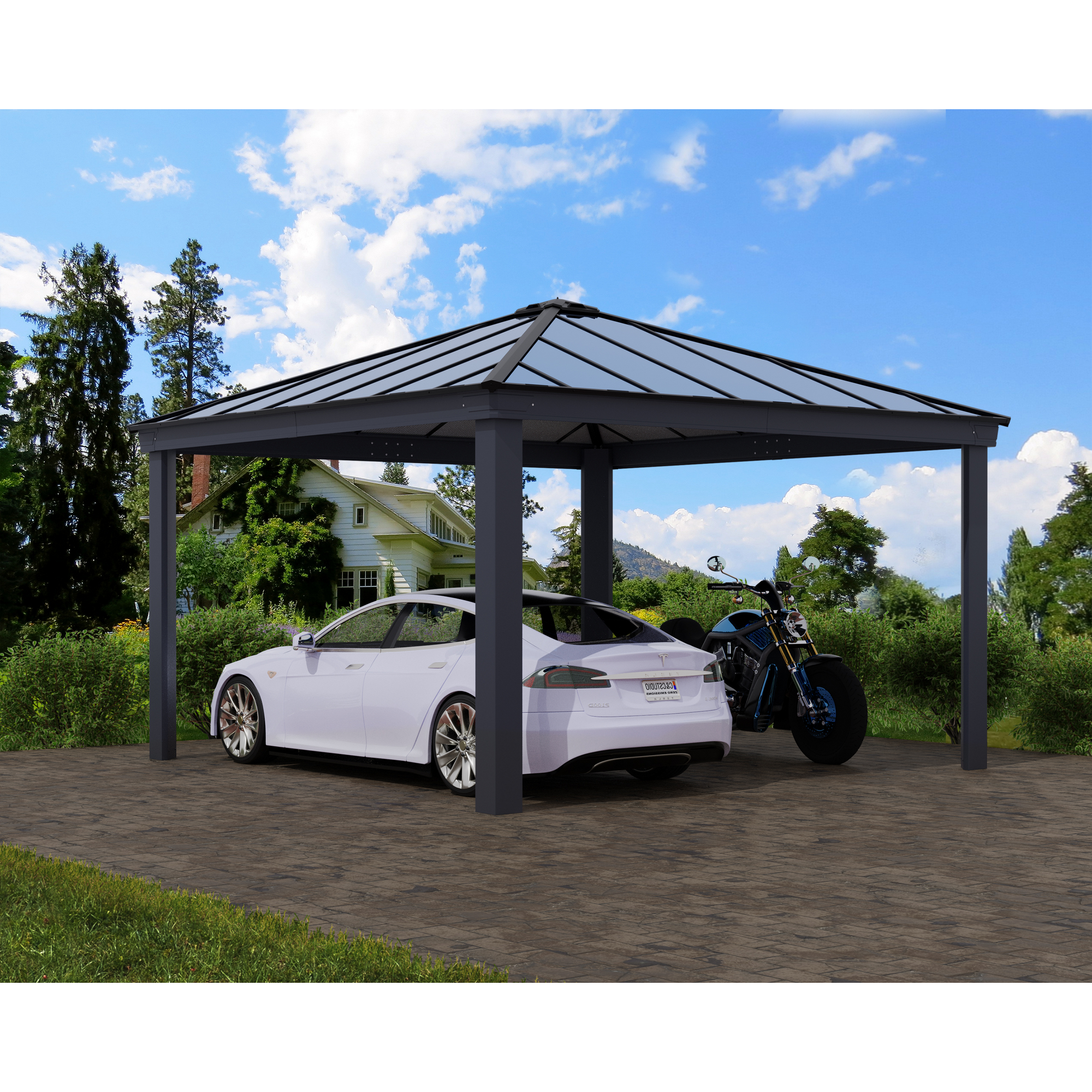 Einzelcarport 'Colorado' anthrazit 422 x 422 cm Polycarbonat grau