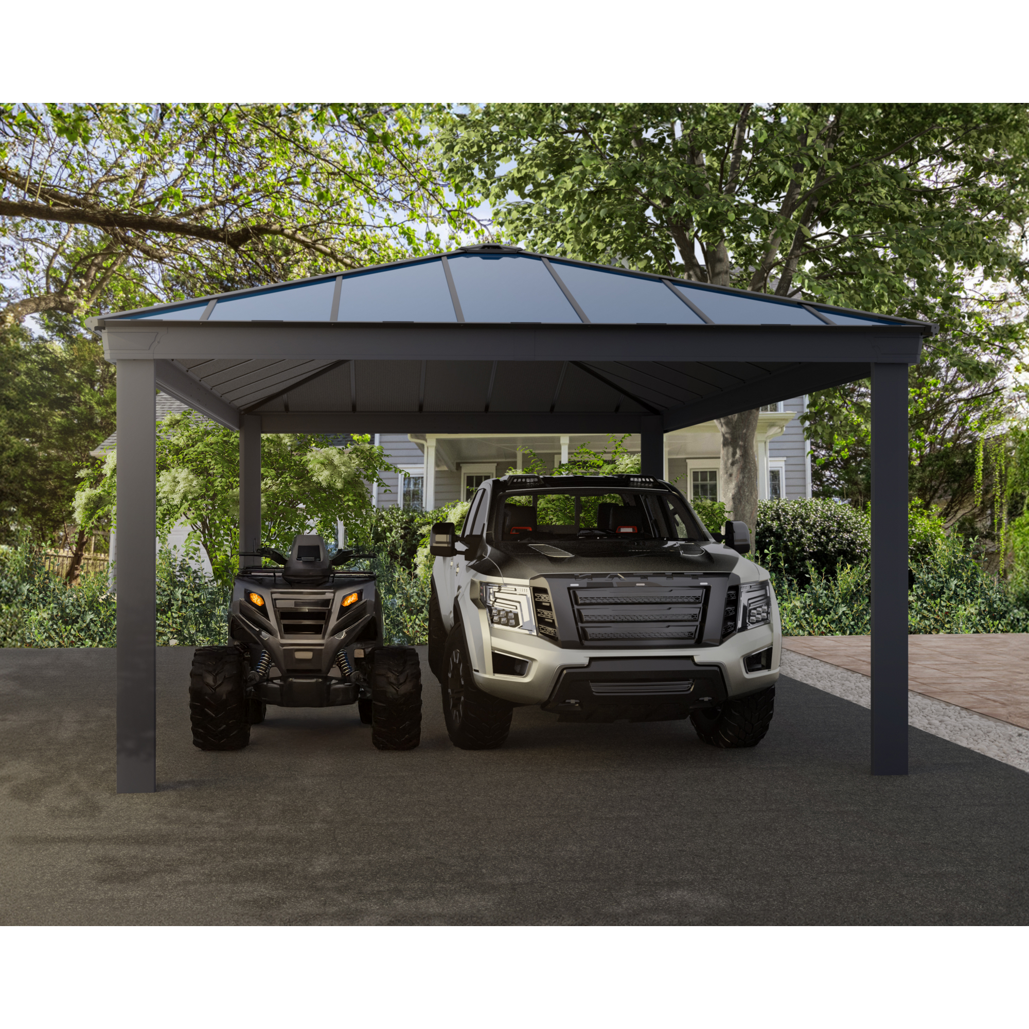 Einzelcarport 'Colorado' anthrazit 422 x 607 cm Polycarbonat grau