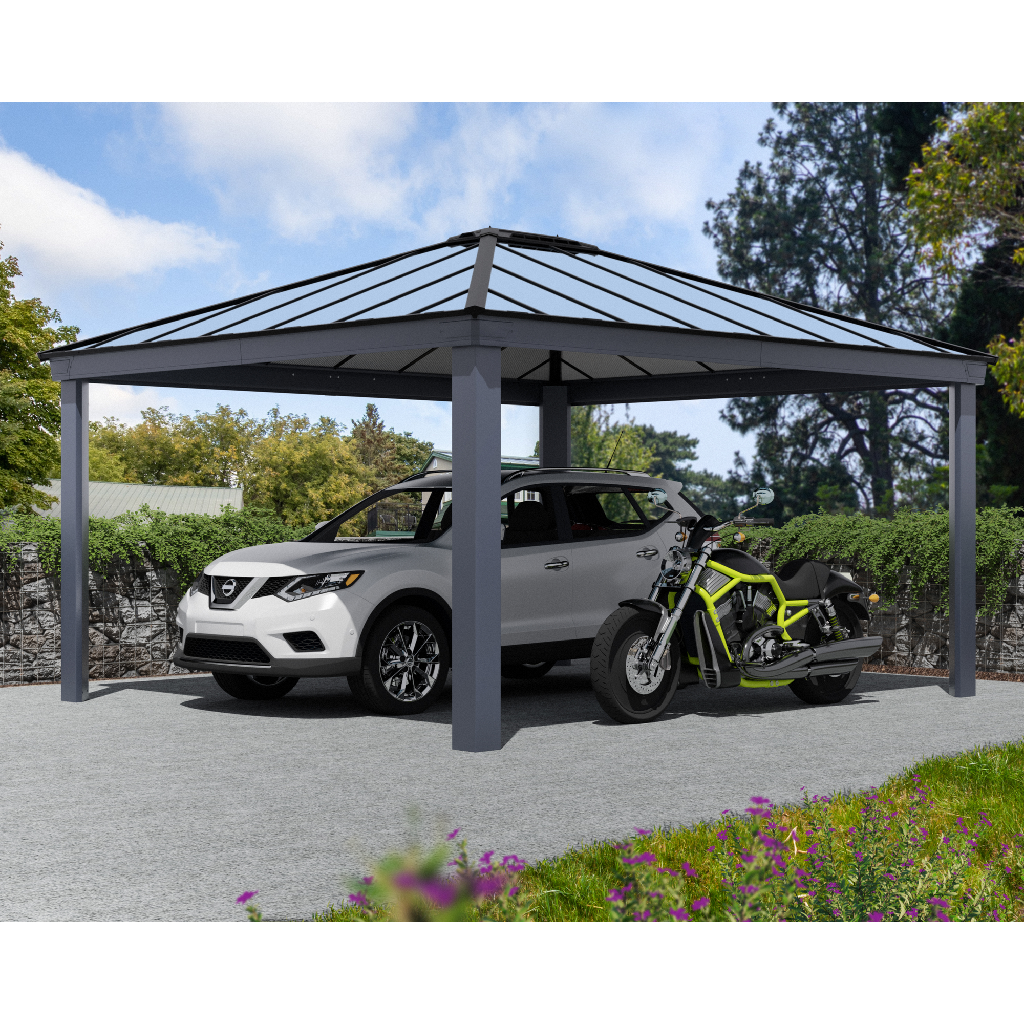 Einzelcarport 'Colorado' anthrazit 422 x 483 cm Polycarbonat grau