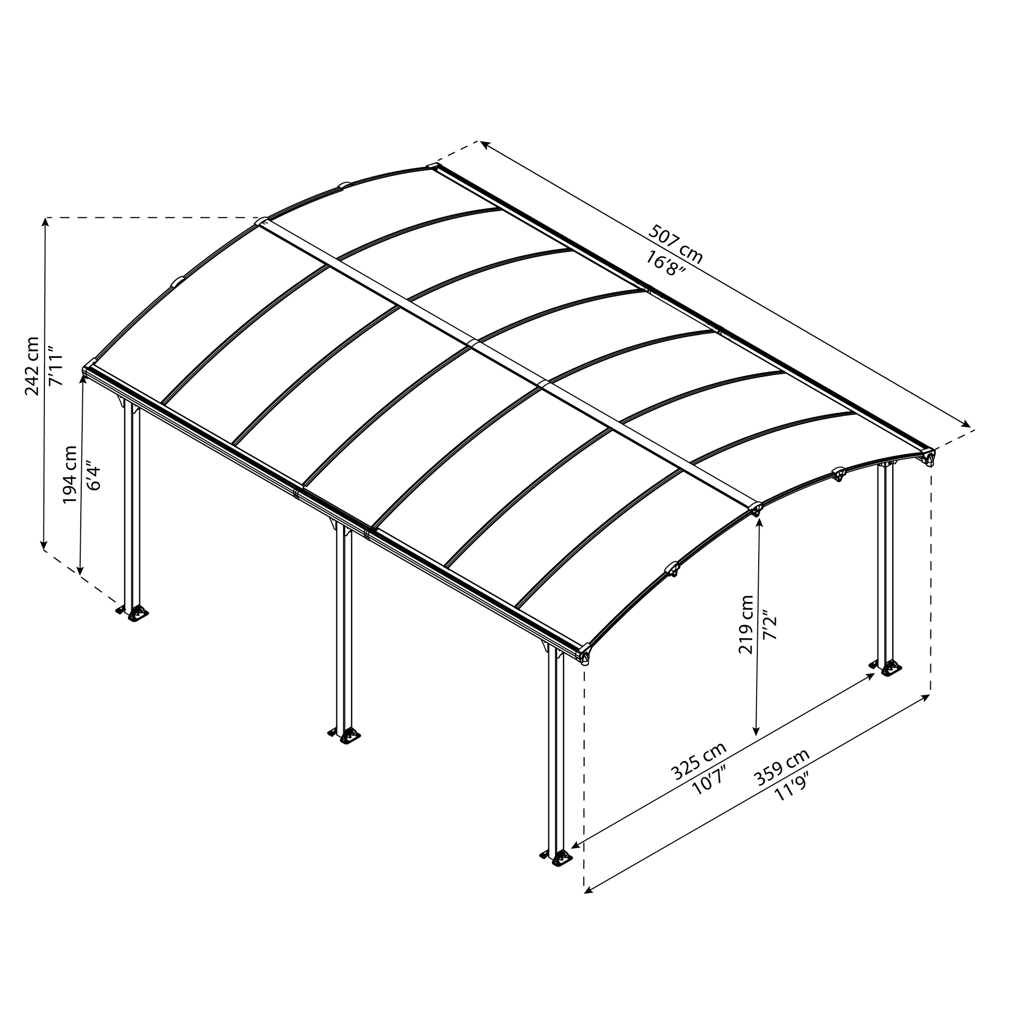 Pavillon 'Tucson' anthrazit 359 x 507 cm Polycarbonat grau