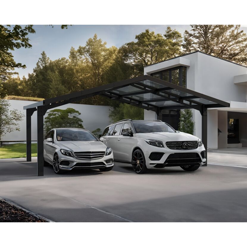 Doppelcarport 'Sydney Apex' schwarz 572 x 586 cm Polycarbonat grau